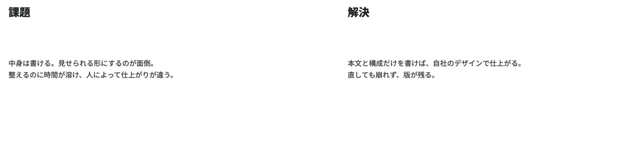 見出しつきの 2 段組の見本（見出しと文章を左右に 1 組ずつ）